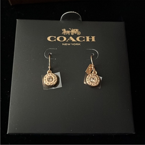 Coach Open Circle Stone Earrings On Wire In Rose Gold - Picture 5 of 7